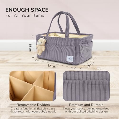 Baby Diaper Caddy & Nursery Storage Bin - Portable Organizer for Diapers & Baby Wipes - Newborn Essentials & Car Caddy (Grey)
