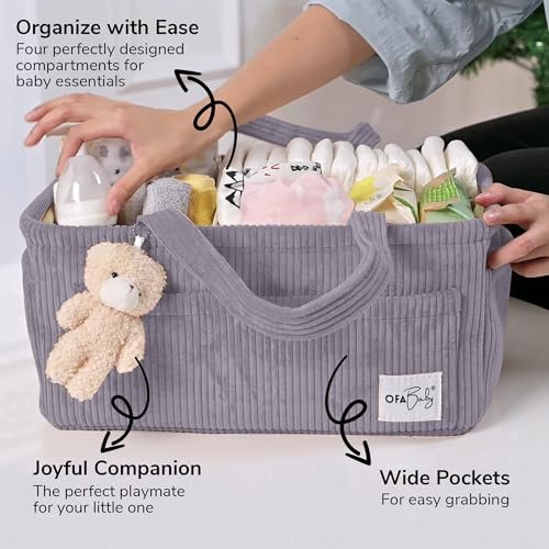 Baby Diaper Caddy & Nursery Storage Bin - Portable Organizer for Diapers & Baby Wipes - Newborn Essentials & Car Caddy (Grey)