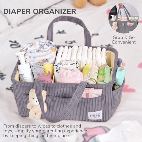 Baby Diaper Caddy & Nursery Storage Bin - Portable Organizer for Diapers & Baby Wipes - Newborn Essentials & Car Caddy (Grey)