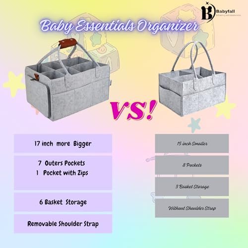 Baby Diaper Stackers & Caddy Organizer, Light Gray Felt, 17" x 12" x 9" XX-Large Portable Diaper Changing Table Storage, Organizer for Nursery, Cars