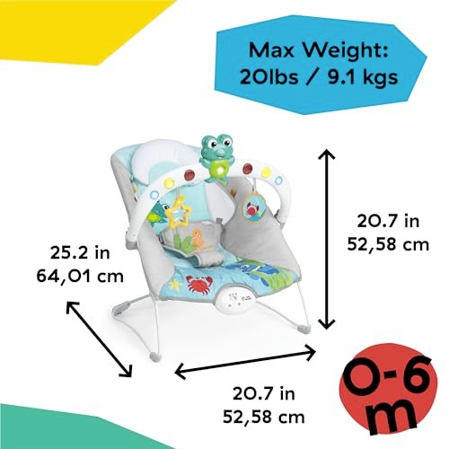 Baby Einstein Ocean Explorers Musical Bouncer Infant Seat, Kick to It Neptune, Unisex, for Ages 0-6 Months up to 20 lbs