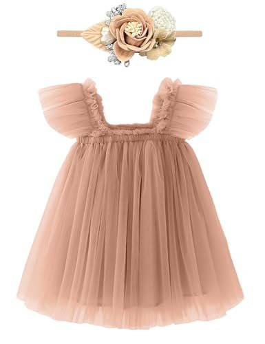 Baby Girl First Birthday Outfit Cake Smash 1st Birthday Dress with Flower Headband