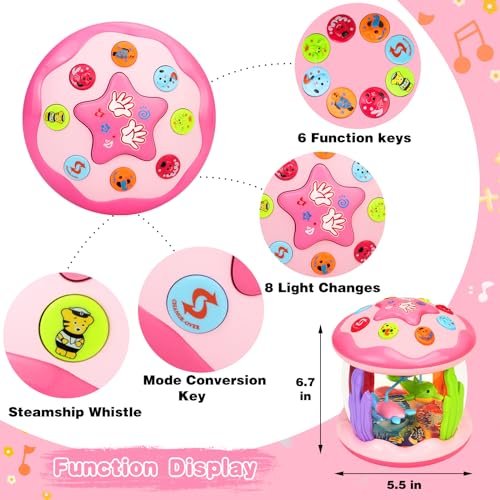 Baby Girl Toys 6-12 Months: Babies Ocean Rotating Light Up Musical Toys 12-18 Months Crawling Learning Infant Toy for Toddlers 1 2 3 Years Old Baby Girl Gifts (Pink)