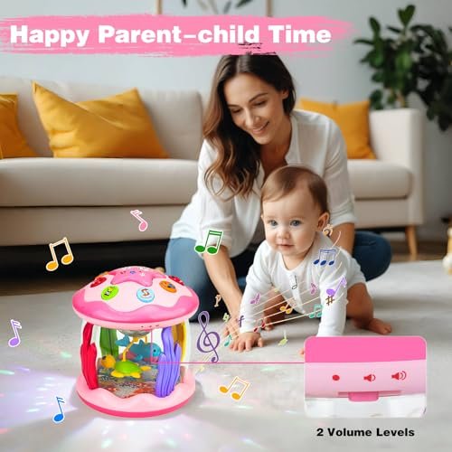 Baby Girl Toys 6-12 Months: Babies Ocean Rotating Light Up Musical Toys 12-18 Months Crawling Learning Infant Toy for Toddlers 1 2 3 Years Old Baby Girl Gifts (Pink)
