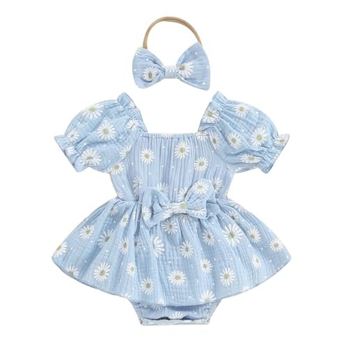 Baby Girls Floral Cotton Leotard Romper Newborn Daisy Playsuits Ruffled Sleeve Onesie Infant Jumpsuit Clothes Headband