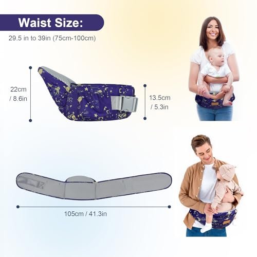 Baby Hip Carrier - Adjustable Waistband & Hip Seat for Newborn-Toddler (Up to 66 Lbs) with Pockets for Parents