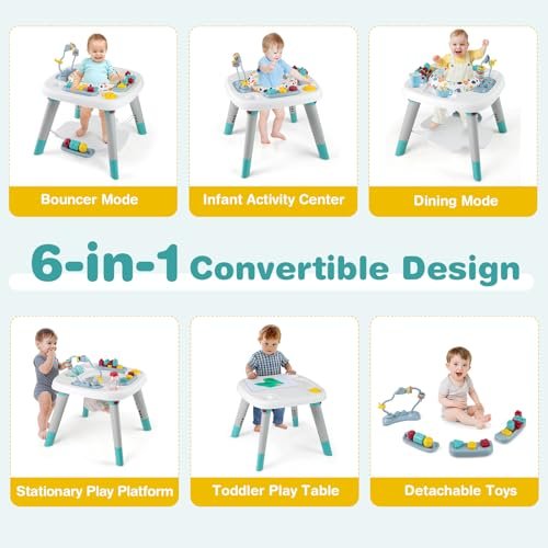 BABY JOY 6-in-1 Baby Activity Center, Baby Jumper & Interactive Play Table with 360° Rotating Seat, Detachable Toys & Music, Montessori-Inspired Design, Activity Center for Infant Toddlers 6-36 Months