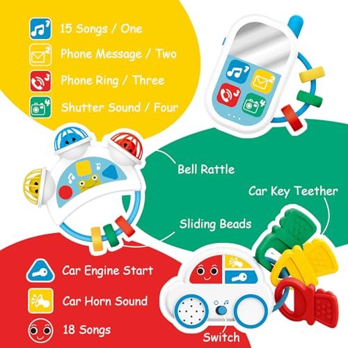 Baby Montessori Sensory Learning Toys with Sounds - Infant Toddlers Travel Activities Musical Teething Toys for Babies 0 3 6 9 12 18 Months - Newborn Shower Gifts for 1 2 3 Year Old Boys Girls