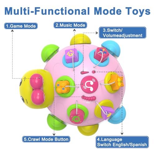 Baby Musical Ladybug Crawling Toys,Baby Toy 6-12 Months with Light-up Music, Early Educational Learning Montessori Toy, Infant Gift Toys for 7 8 9 10 11 Months 1-2 Years Old Newborn Girls (Pink)