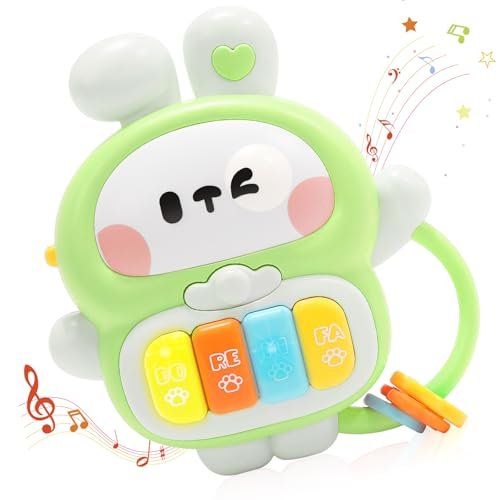 Baby Musical Toys 6-12 Months, Rabbit Piano for Baby Musical Toys for Toddlers 1-3, Busy Board with Music & Light, Birthday Toy for Infant Toddler 1 Year Old Boy Girl Gifts (Green)