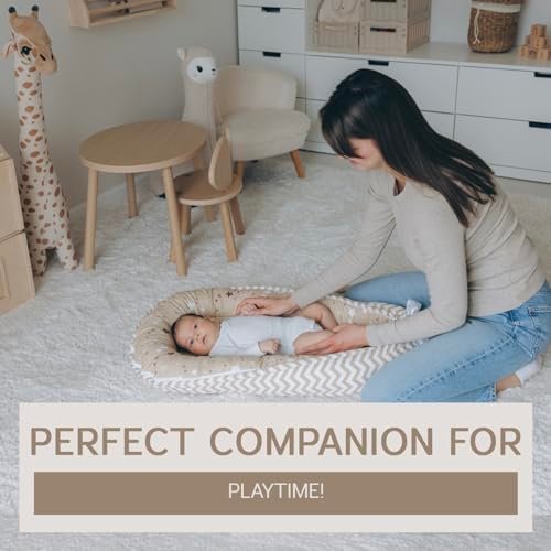Baby Nest, Baby Lounger, Organic Cotton Lounger for Baby, Reversible Breathable Adjustable Portable - Star Collection (Tan)