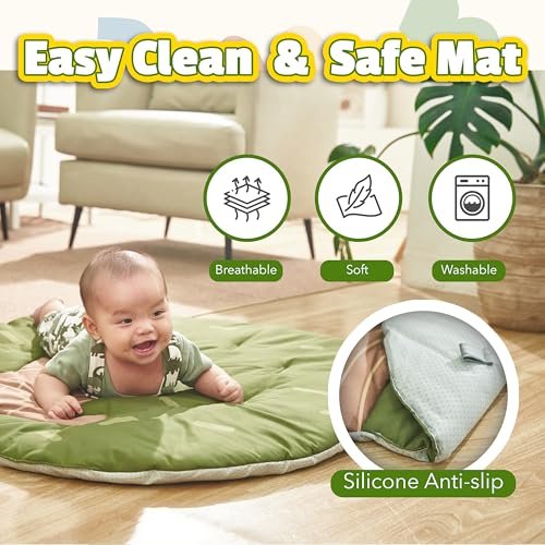 Baby Play Gym Mat - Jungle Safari Activity Mat with 8 Detachable Toys for Sensory Development - Thick, Oversized, Washable and Non-Slip Bottom Playmat - Perfect Tummy Time Mat for Baby