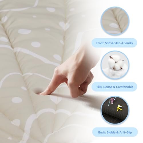Baby Play Mat, Oversize Shell Tummy Time Mat with 6 Detachable Baby Activity Toys, Baby Gyms & Playmats for Babies 0-6 Months, Baby Mat for Floor Newborn Baby Shower Gifts (Beige)