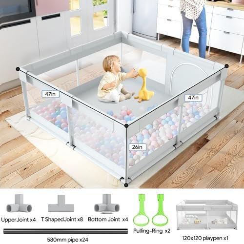 Baby Playpen, 47x47 in Small Play Pen,Toddler Playpen for Apartment,Play Yard,Activity Fence, Extra Large Baby Playard