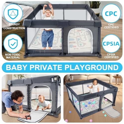 Baby Playpen 50" x 50", Baby Play Pen with Mat Portable Playpen for Babies and Toddlers for Indoor & Outdoor, Sturdy Safety Play Yard with Soft Breathable Mesh, Anti-Fall - DK. Grey