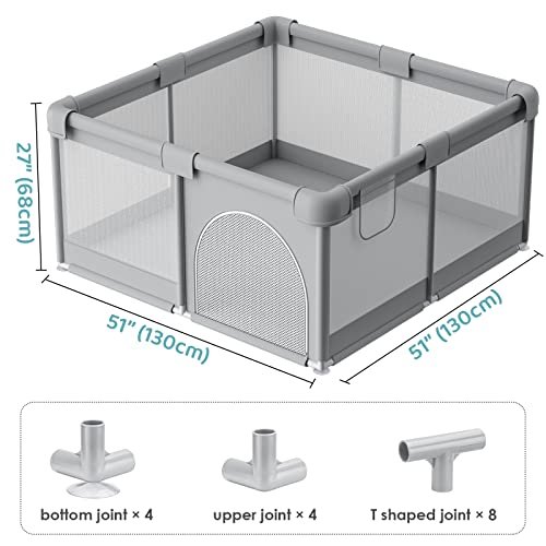 Baby Playpen 51”×51” - Play Pens for Babies and Toddlers, Baby Playards for Infants with Soft Breathable Mesh | Easy Setup | Baby Play Yard with Gate and Carry Bag