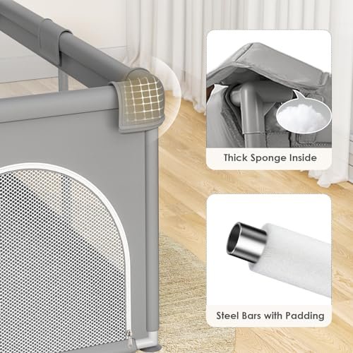 Baby Playpen 51”×51” - Play Pens for Babies and Toddlers, Baby Playards for Infants with Soft Breathable Mesh | Easy Setup | Baby Play Yard with Gate and Carry Bag