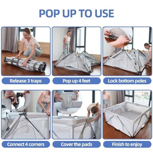 Baby Playpen Foldable, Large Play Yard,Playpen for Babies and Toddlers, Play Pens for Babies and Toddlers with Gate, Indoor & Outdoor Portable Play Pen