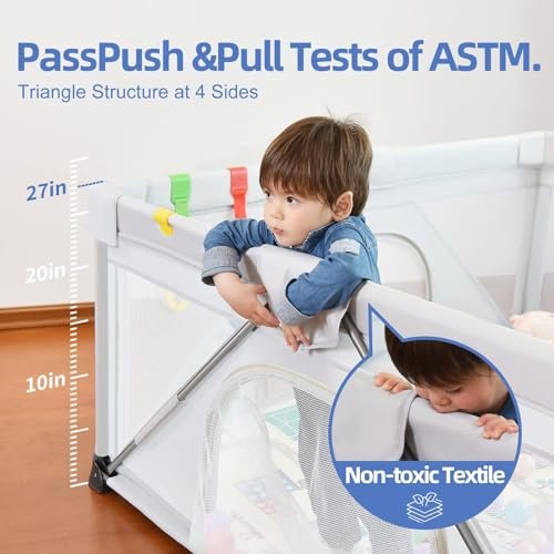 Baby Playpen Foldable, Large Play Yard,Playpen for Babies and Toddlers, Play Pens for Babies and Toddlers with Gate, Indoor & Outdoor Portable Play Pen