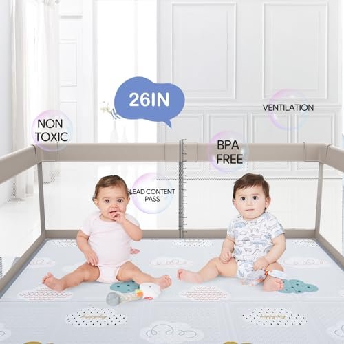 Baby Playpen with Mat, 59x59inch Playpen for Babies and Toddlers, Kids Play Pen, Extra Large Baby Playpen,Baby Fence,Big Playpen for Infants with Gate,Playard for Baby