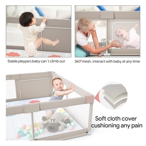 Baby Playpen with Mat, 59x59inch Playpen for Babies and Toddlers, Kids Play Pen, Extra Large Baby Playpen,Baby Fence,Big Playpen for Infants with Gate,Playard for Baby