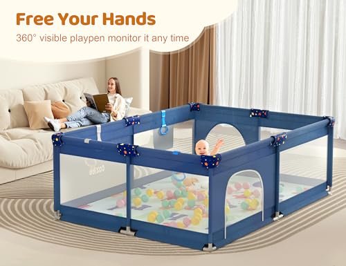 Baby Playpen with Mat, 71" × 59" Extra Large Playpen for Toddler, Baby Playard with Breathable Mesh, Fence Play & Sleep Area for Indoor & Outdoor