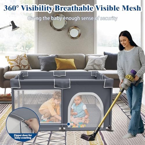 Baby Playpen with Mat, Kids Play Yard with Playmat, Toddler Playpen with Bag, Indoor & Outdoor Activity Center 50"x50"