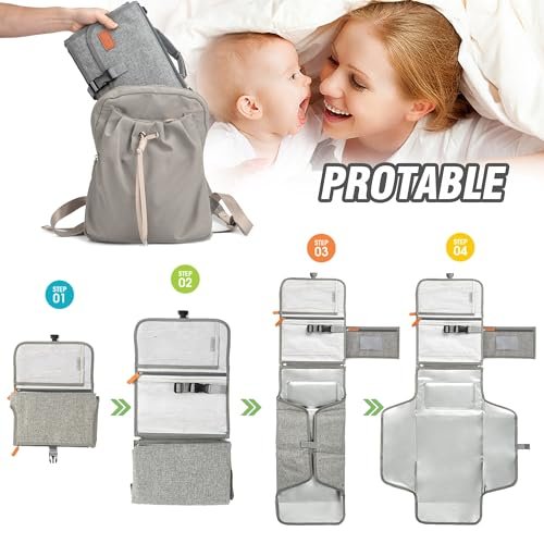 Baby Portable Diaper Changing Pad, Waterproof Travel Changing Mat with Built-in Pillow, Large Detachable Changing Pad for Newborn Girl & Boy Essentials with Smart Wipes Pocket (Changing Mat 27"x22")