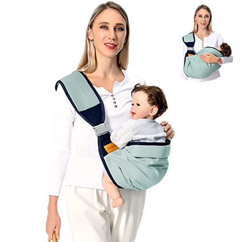 Baby Sling Carrier, Baby Carrier Newborn to Toddler(7-45lbs), Toddler Carrier with Safety Buckle, One Shoulder Adjustable Shoulder Strap, One Size Fits All, Green