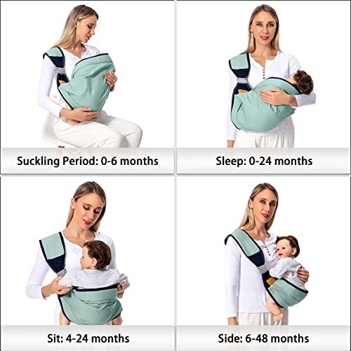 Baby Sling Carrier, Baby Carrier Newborn to Toddler(7-45lbs), Toddler Carrier with Safety Buckle, One Shoulder Adjustable Shoulder Strap, One Size Fits All, Green