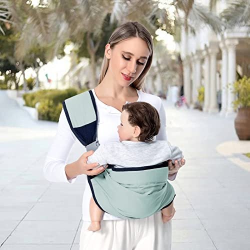 Baby Sling Carrier, Baby Carrier Newborn to Toddler(7-45lbs), Toddler Carrier with Safety Buckle, One Shoulder Adjustable Shoulder Strap, One Size Fits All, Green