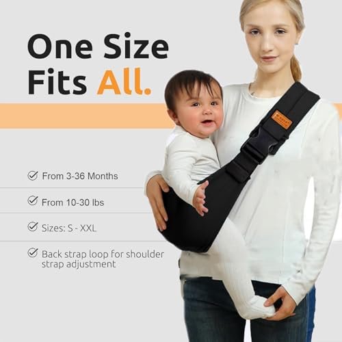 Baby Sling Carrier Newborn to Toddler Adjustable One-Shoulder Design with Hip Seat Support, Labor-Saving Baby Wraps Carrier 10-30 lbs(Black)