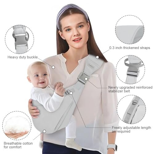 Baby Sling Carrier Newborn to Toddler,Updated Adjustable One Shoulder Labor-Saving Baby Holder Carrier,Tollder Sling Carrying 7-45 lbs（All-Season-Gray）
