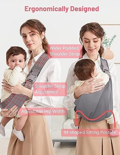 Baby Sling Carrier, Pure Cotton, Ergonomically Adjustable Baby Carrier Newborn to Toddler, Easy to Use, Portable, Ideal for 0-36 Months, Up to 33 lbs (Grey)