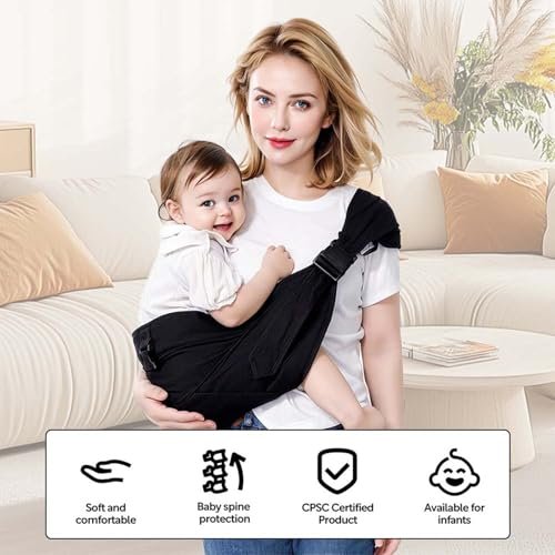 Baby Sling Carrier Toddler Carrier Boys Girls Newborn to Toddler Essentials Safety Non-Slip Baby Half Wrapped Sling Hip Holderr Carrying 8-35lbs（Black）