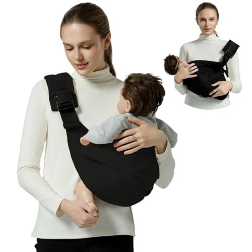 Baby Sling Carrier, Toddler Carrier Sling with Double Safety Buckle and Adjustable Shoulder Strap, Baby Carriers One Size Fits All, Black