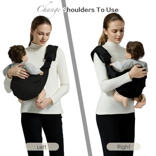 Baby Sling Carrier, Toddler Carrier Sling with Double Safety Buckle and Adjustable Shoulder Strap, Baby Carriers One Size Fits All, Black