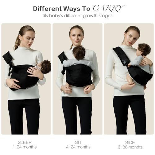 Baby Sling Carrier, Toddler Carrier Sling with Double Safety Buckle and Adjustable Shoulder Strap, Baby Carriers One Size Fits All, Black