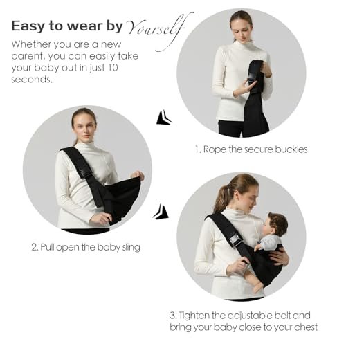 Baby Sling Carrier, Toddler Carrier Sling with Double Safety Buckle and Adjustable Shoulder Strap, Baby Carriers One Size Fits All, Black