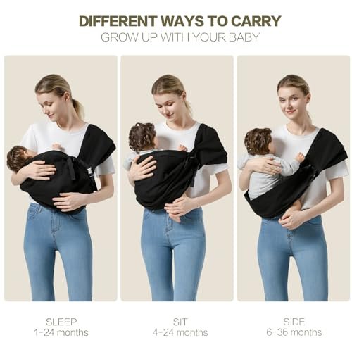 Baby Sling Carrier, Toddler Sling Toddler Carrier with Wide Shoulder Strap, Lightweight Baby Carriers Newborn to Toddler Infant Wrap Carriers Perfect for Mom and Dad, Black