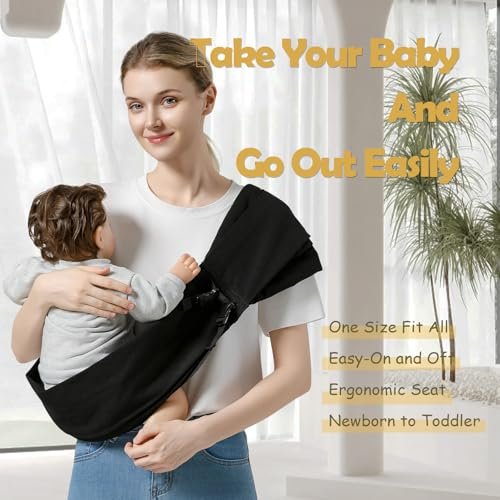 Baby Sling Carrier, Toddler Sling Toddler Carrier with Wide Shoulder Strap, Lightweight Baby Carriers Newborn to Toddler Infant Wrap Carriers Perfect for Mom and Dad, Black