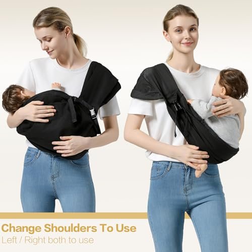 Baby Sling Carrier, Toddler Sling Toddler Carrier with Wide Shoulder Strap, Lightweight Baby Carriers Newborn to Toddler Infant Wrap Carriers Perfect for Mom and Dad, Black