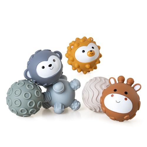 Baby Soft Textured Multi Soft Ball Gift Sets,Sensory Balls for Toddlers 06-18 Months,Cute Animal Shapes Sensory Balls for Babies,Montessori Toys for Babies 6-18 Months 6Pack(Standard Edition)