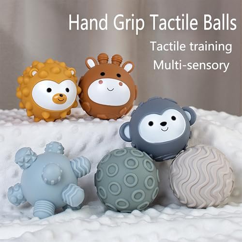 Baby Soft Textured Multi Soft Ball Gift Sets,Sensory Balls for Toddlers 06-18 Months,Cute Animal Shapes Sensory Balls for Babies,Montessori Toys for Babies 6-18 Months 6Pack(Standard Edition)
