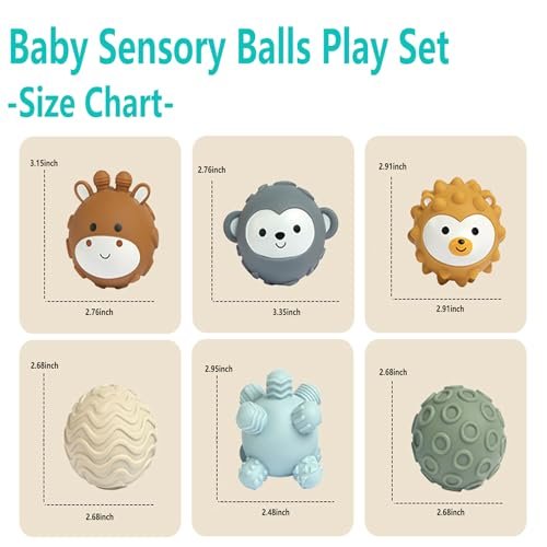 Baby Soft Textured Multi Soft Ball Gift Sets,Sensory Balls for Toddlers 06-18 Months,Cute Animal Shapes Sensory Balls for Babies,Montessori Toys for Babies 6-18 Months 6Pack(Standard Edition)