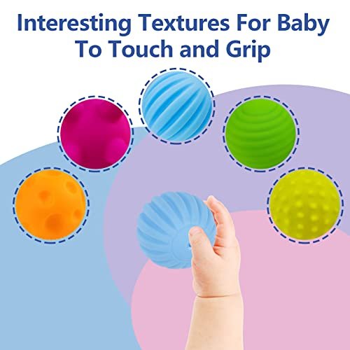 Baby Textured Multi Ball Set, 6pcs Colorful & Bright Child Touch Hand Ball Toy Infant Sensory Balls Massage Soft Ball, 6-12 Months Baby Learning Grasping Soft Sensory Toys for Kids Gift