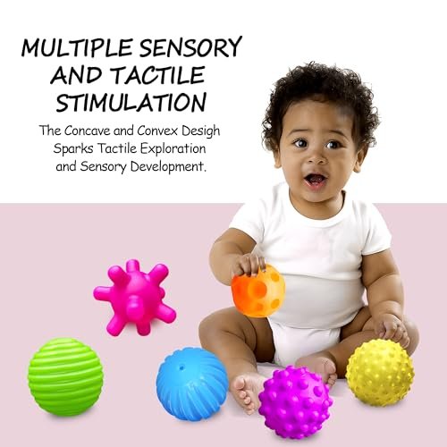 Baby Textured Multi Sensory Toys Massage Ball Gift Set BPA Free for Toddlers 1-3 Soft Balls Montessori Infant Baby Toys 6 to 12 Months 6 Pack