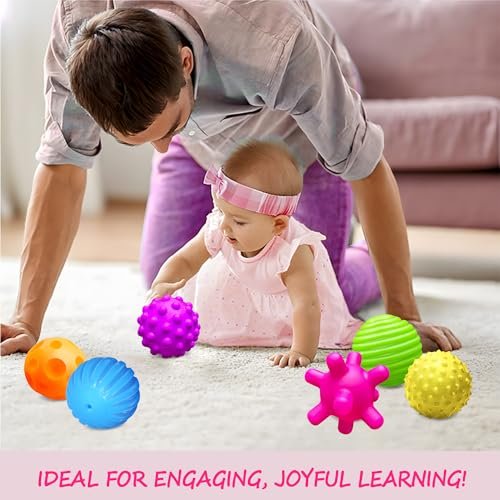 Baby Textured Multi Sensory Toys Massage Ball Gift Set BPA Free for Toddlers 1-3 Soft Balls Montessori Infant Baby Toys 6 to 12 Months 6 Pack