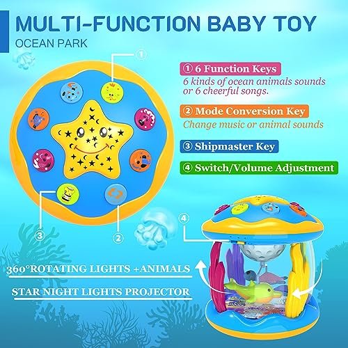 Baby Toys 6 to 12 Months - Musical Projector Rotating Light Up Toys, Tummy Time for Infant 12-18 Months, Learning Toy for Toddler 1 2 3 Years Old, Birthday Gifts for Boys Girls 0-3-6-9-12-18 Month