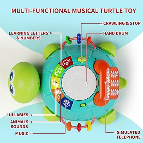 Baby Toys 6 to 12 Months, Tummy Time Toy for 12-18 Months, Musical Turtle Crawling Toys with Light & Sound, Birthday Gift Early Educational Toy for Baby Infant 6 7 8 9 10 Months 1 2 Year Old